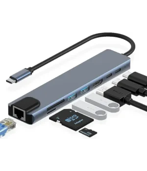 Adaptateur USB-C vers HDMI 4K + Ethernet + USB – 8-en-1