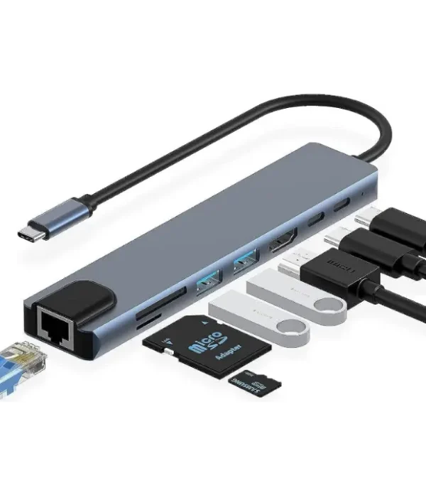 Adaptateur ORCRX 8-en-1-2 Adaptateur USB-C vers HDMI 4K + Ethernet + USB – 8-en-1