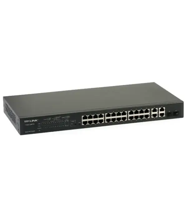Tp-link 24-port PoE-1 Smart PoE Switch TP-LINK T1500-28PCT vue avant Switch PoE 24 ports TP-LINK T1500-28PCT réseau professionnel