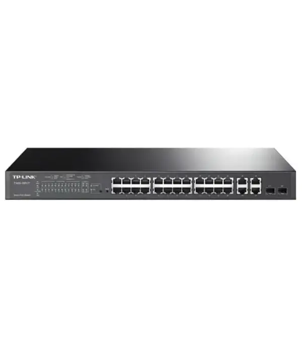 Tp-link 24-port PoE-2 Smart PoE Switch TP-LINK T1500-28PCT vue avant Switch PoE 24 ports TP-LINK T1500-28PCT réseau professionnel