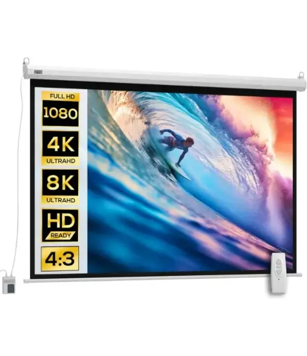 Ecran_Projection-motorise-electrique.webp-3 Écran de projection motorisé 84 pouces Écran motorisé pour Home cinéma Écran de projection 4K montage mural plafond