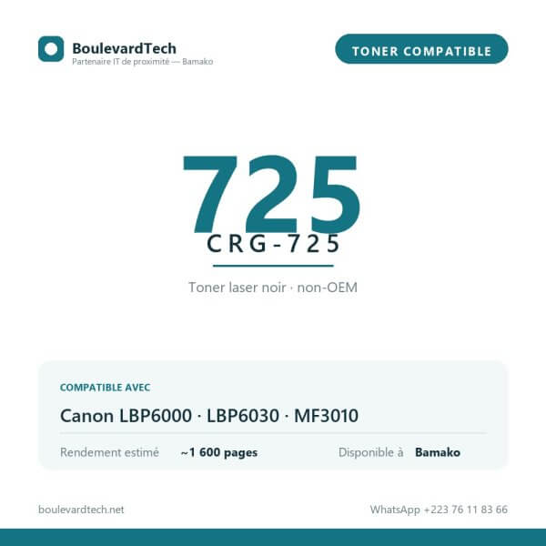 Toner compatible 725 CRG-725 pour Canon LBP6000, LBP6030, MF3010, disponible à Bamako